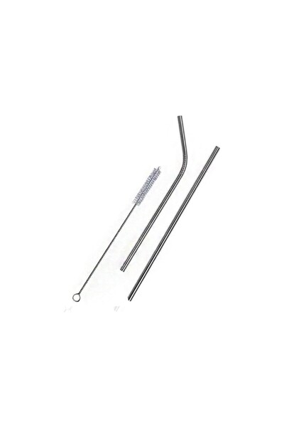 Righton Paslanmaz Çelik 3 Parça Metal Pipet Seti + Temizleme Fırçası Meşrubat Pipeti