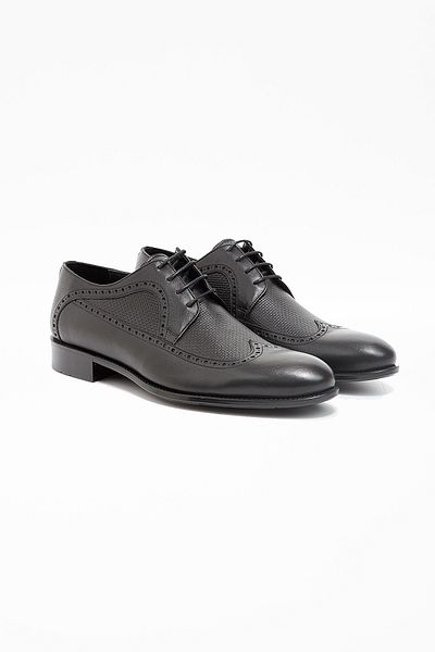 İmza Pantofi clasici din piele naturală neagră cu dantelă antică -1033240183