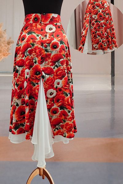 Due Stelle Chiffon Detailed Slit Tango Skirt - Movable Design with Front and Back Slits