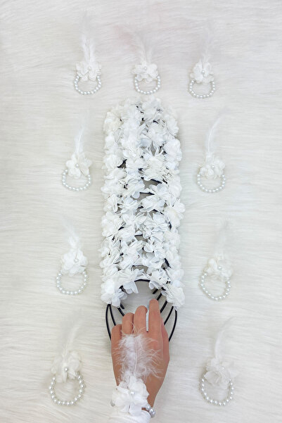 ZEYMERADE سوار وصيفة العروس الأبيض 5 قطع، تاج وصيفة العروس (بلاستيك) 5 قطع، ح...