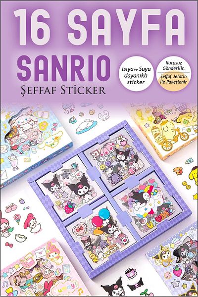 Piksel Grafik 16 Sheets Transparent Kuromi Sanrio Waterproof Sticker - My Melody Hello Kitty Cinnamoroll Sticker Set
