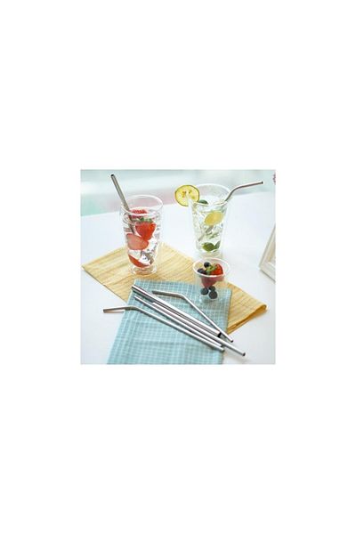 Righton Stainless Steel 3 Pieces Metal Straw Set + Cleaning Brush Soft Drink Straw