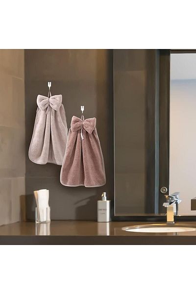SB SizinBazar Beige 100% Cotton Bath Towel - Cute Hand Towel with Hanger 40*40 Cm