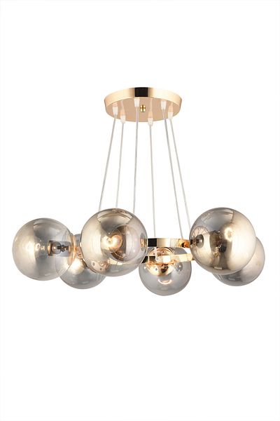 SONSUZ AYDINLATMA&AVİZE Infinite Gold 6-Piece Ring Smoked Globe Glass Modern Chandelier