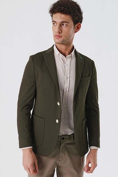 İmza Jachetă casual slim fit, cu model kaki închis, fără căptușeală, cu 6 picături1002230158