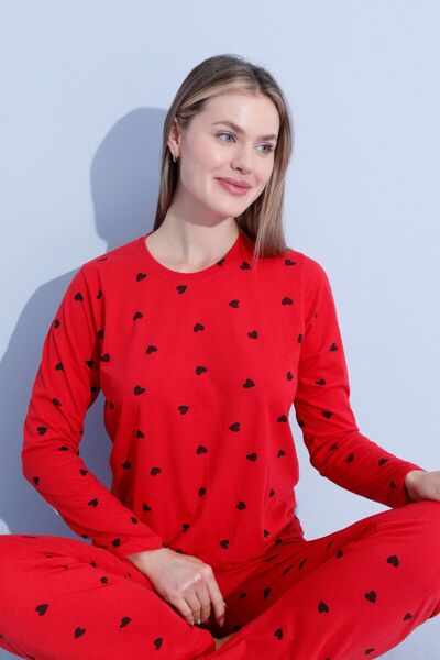 pijamacity Pamuklu  Desenli Kadın Uzun Kol  Pijama Takımı
