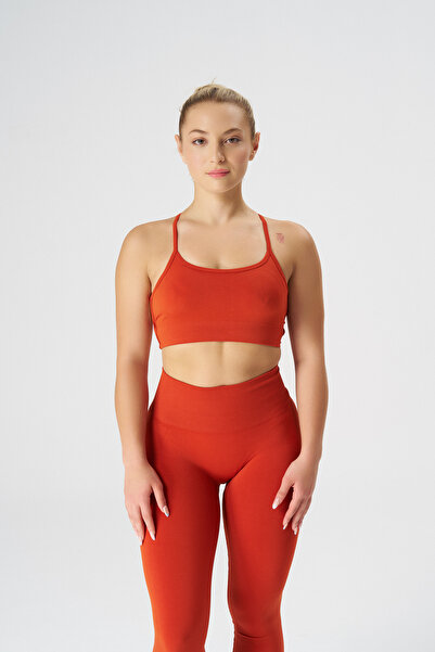 qlu First Seamless Orange Women's Sports Bra - Adjustable Drawstring Bra