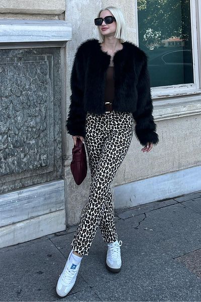 Madmext Crew Neck Black Women's Faux Fur Coat - Mg2176
