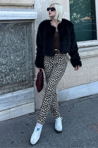 Madmext Crew Neck Black Women's Faux Fur Coat - Mg2176