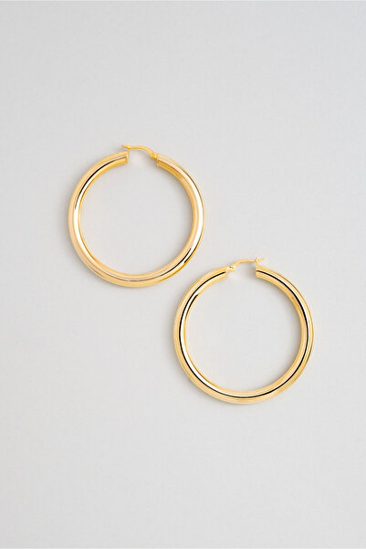 So CHIC... Lambada 18 Ayar Sarı Altın Kaplama 7 Cm Çaplı Gümüş Halka Küpe