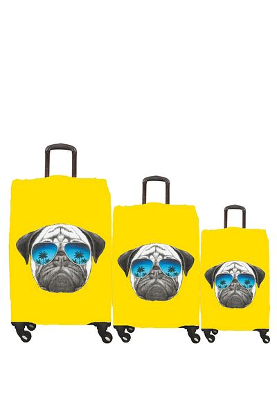 MY SARACİYE Large Medium Cabin Size Cover Set - My Wardrobe Suitcase, Suitcase Cover, Pug Dog 28