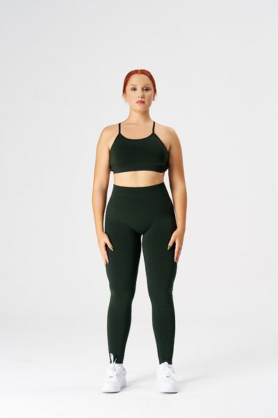 qlu Attractive Collection Women's Dark Green Seamless / Seamless Scrunch Leggings
