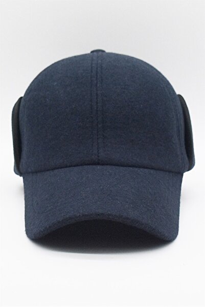 Külah Erkek Lacivert Yün Kışlık Kulaklı Kep Beyzbol Şapkası