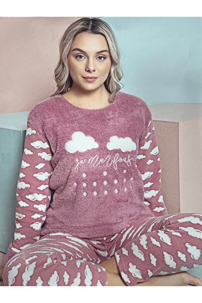 mellie طقم بيجامة نسائية من الصوف الناعم للشتاء