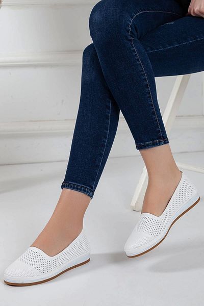 GULT White Laser Embroidered Genuine Leather Women's Casual Shoes