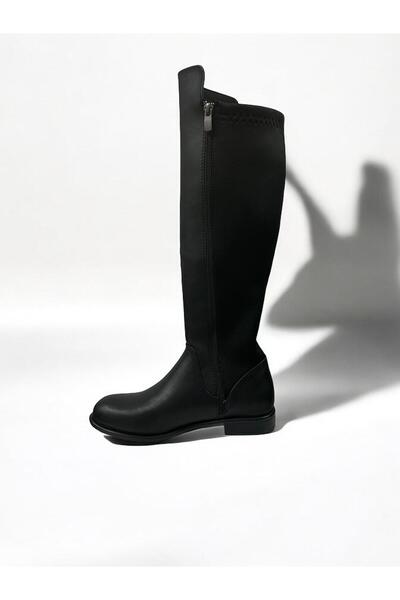 iskarpino Back Stretch Zippered Black Heeled Women's Boots Women's Daily Boots