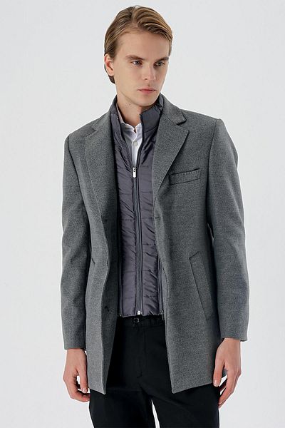 İmza Căptușeală matlasată, cu ștampilă antracit închis, cu guler mono, haină clasică slim fit1008235167