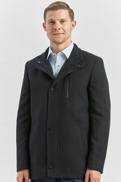 İmza Тъмносиньо кашмирено палто Slim Fit - с яка стойка и ватиран хастар 1008245150