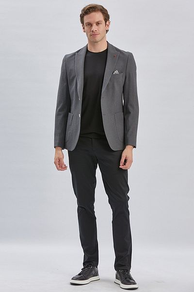 İmza Σκούρος Ανθρακί Κίτρινος Γιακάς Λύκρα 6 Drop Slim Fit Καπιτονέ Μπουφάν 1002240155
