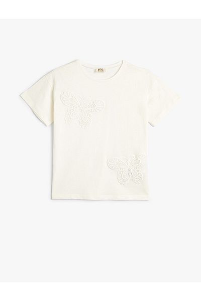 Koton Μπλουζάκι Cotton Crew Neck - Απλικέ πεταλούδας