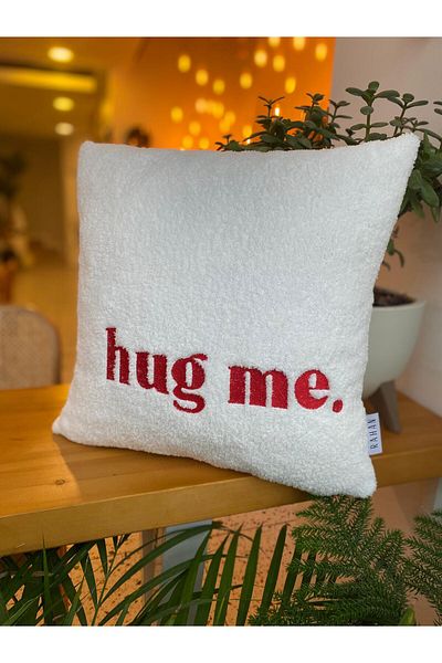 RahanDesign Hug Me Embroidery Patterned Teddy Pillow Case - Teddy Pillow Case - 43X43Cm