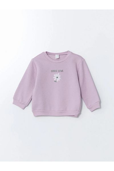 LC Waikiki Lcw Baby - Lilac Colored Baby Girl Sweatshirt and Leggings, Crew Neck, Long Sleeve, Floral Print Set of 2