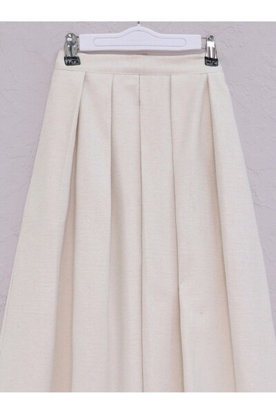 Modamorfo Cream Colored Pleated Skirt - Zippered