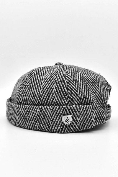 Külah Men's Short Wool Docker Hat Herringbone Folded Beret