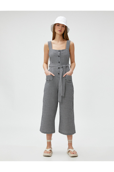 Koton Overall mit weitem Bein, Trägern und Gürteltaschen – Knopfdetail