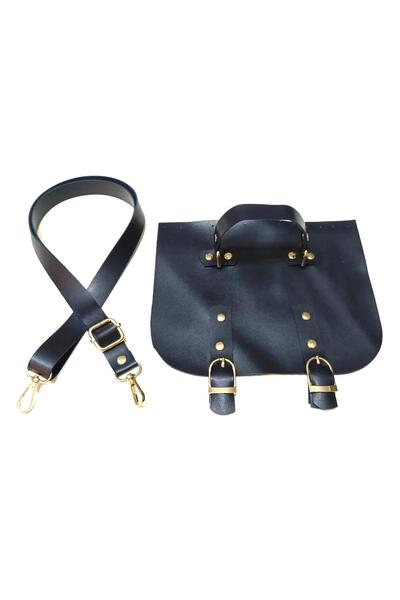 FERİHA HOBİ AKSESUAR حقيبة جلدية محبوكة بإبزيم مزدوج باللون الذهبي - غطاء بحز...