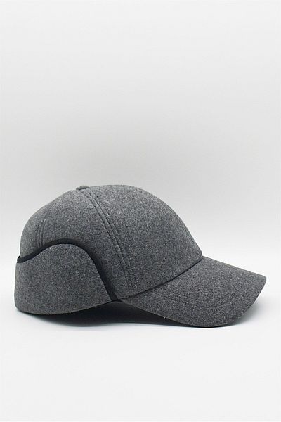 Külah Men's Gray Wool Winter Ear Cap Baseball Hat