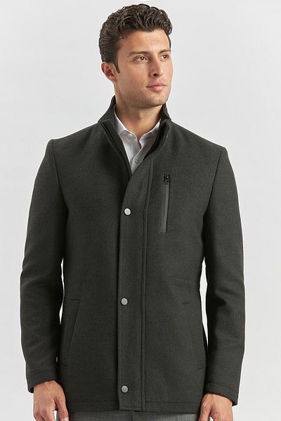 İmza Slim Fit Slim Fit Dark Anthracite Classic Coat - Κατακόρυφος γιακάς και καπιτονέ επένδυση 1008245150