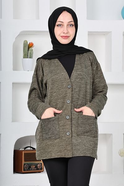 Kuraff Giyim Women's Molina Fabric Winter Large Size Buttoned Comforty Fit Short Cardigan
