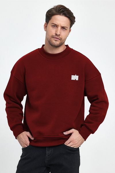 COMBİNE MİCHAİL Hanorac oversize brodat pentru bărbați, roșu Claret