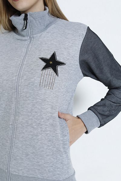 İntensive Women's Zippered Sleeve Zippered Stone Detailed Cardigan