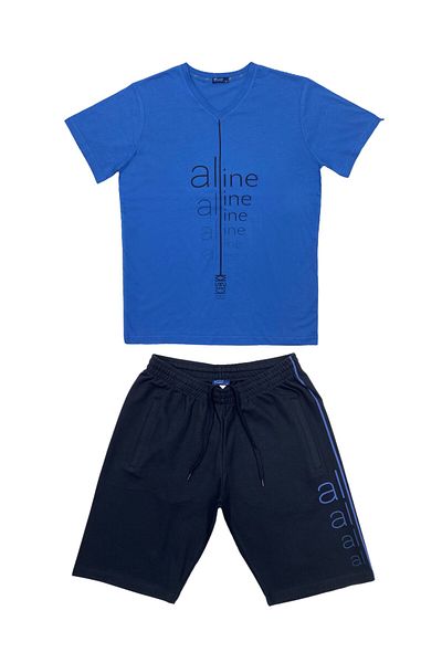 Masimar Men's 2 Thread Printed V-Neck Shorts T-Shirt Set