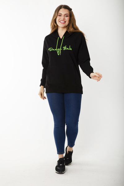 Şans Hanorac negru cu glugă cu buzunar cangur pentru femei de mărime mare 65N37185