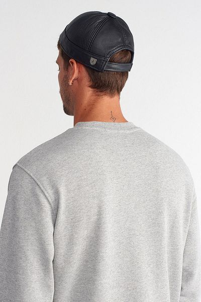 Külah Men's Real Leather Docker Hat Black Skullcap