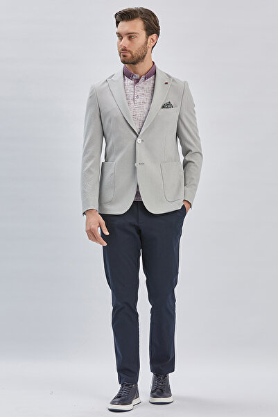 İmza Сірий візерунковий 6 Drop Slim Fit Casual піджак - з еластаном, комір-стійка 1002240155