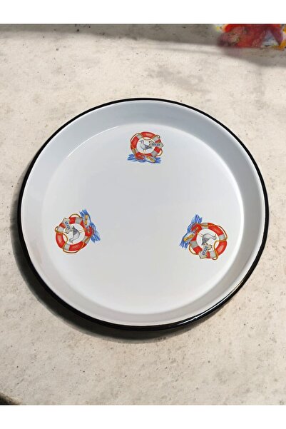 EMAYE TEZGAHI 38cm Retro Marine Oven Tray - Round, Tea and Enamel Tray