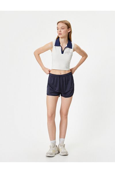 Koton Polo Neck Crop Sports Undershirt - Slogan Printed, Sleeveless, Slim Fit
