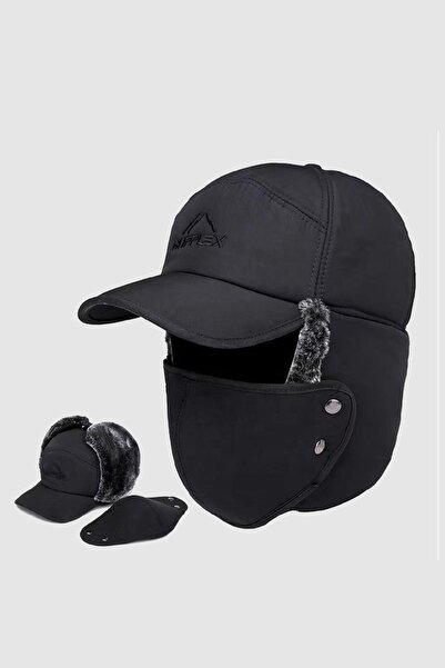 Külah Pălărie neagră cu blană, căciulă de schi cu măști de protecție și jambi...