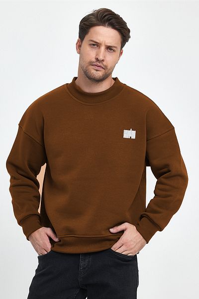 COMBİNE MİCHAİL Men's High-Rise Embroidered Oversize Sweatshirt Brown