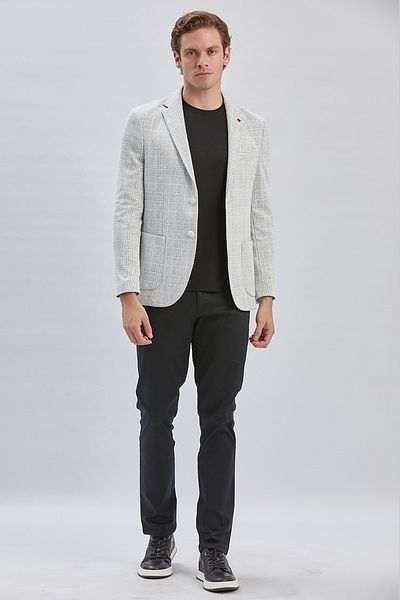 İmza Γκρι μονόχρωμο καρό μοτίβο 2 κουμπιά 6 Drop Slim Fit Jacket 1002240158