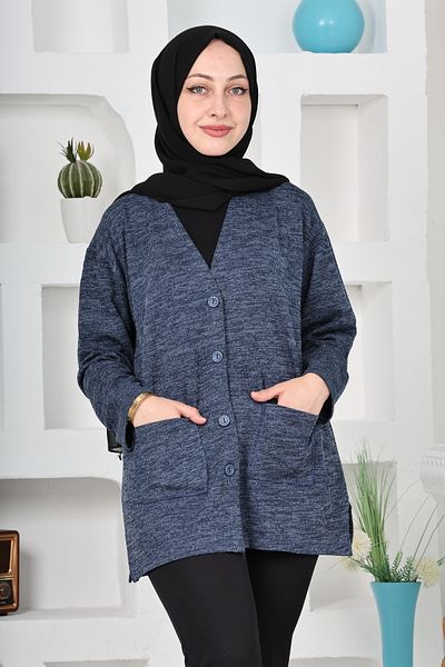 Kuraff Giyim Women's Molina Fabric Winter Large Size Buttoned Comforty Fit Short Cardigan
