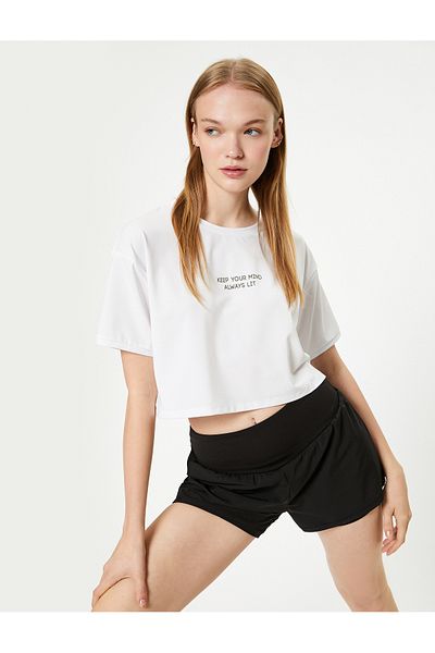 Koton Αθλητικό T-Shirt Crew Neck Crop - Κοντομάνικο και λεπτομέρεια στάμπα