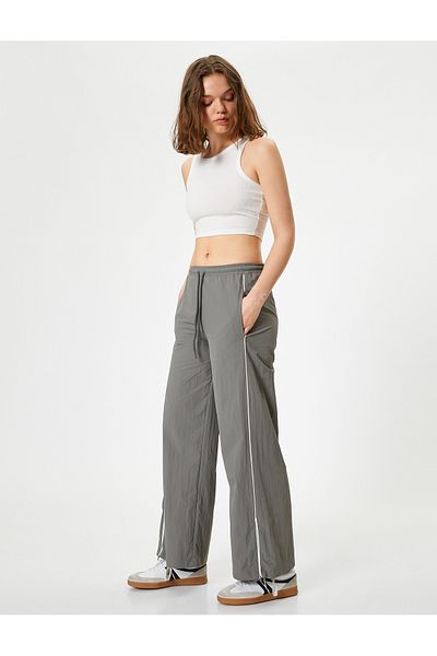 Koton Wide Leg Parachute Trousers with Pockets and Ties