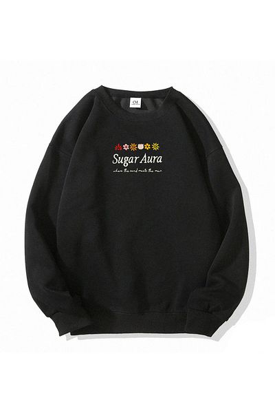 COMBİNE MİCHAİL Suger Aura Women's Sweatshirt - Floral Embroidery, Black