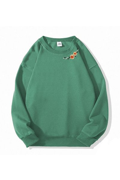 COMBİNE MİCHAİL Floral Embroidered Long Sleeve Women's Sweatshirt - Çağla