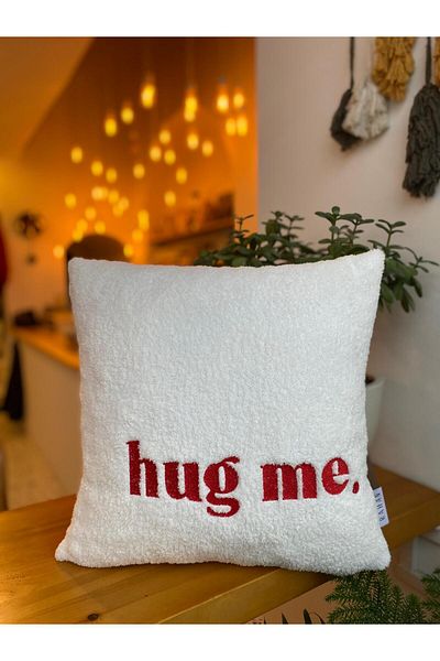 RahanDesign Hug Me Embroidery Patterned Teddy Pillow Case - Teddy Pillow Case - 43X43Cm